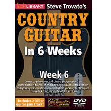 Steve Trovato's Country Guitar in 6 Weeks. (Week 6). By Steve Trovato. For Guitar (Guitar). Lick Library. DVD. Lick Library #RDR0345. Published by Lick Library.

This course is designed to focus your practice towards realistic goals achievable in six weeks. Each week provides you with techniques, concepts and licks to help you play and understand country soloing at a manageable pace. If you have been frustrated or intimidated by other educational material this course is for you. Lessons by Steve Trovato. Week six includes: Learn to play over a 4 chord progression * an introduction to major triad arpeggios * an introduction to hybrid picking * developing hybrid picking techniques * and three licks in the style of Albert Lee. Steve Trovato is best known as a world class country guitarist, but is equally proficient in a wide range of popular guitar styles. He has written a number of bestselling guitar instruction books, and maintains a full time position in the Guitar Department at the University of Southern California.