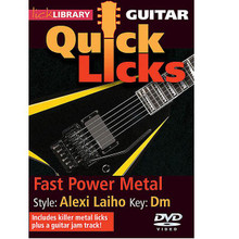 Fast Power Metal - Quick Licks. (Style: Alexi Laiho; Key: Dm). By Alexi Laiho. For Guitar (Guitar). Lick Library. DVD. Lick Library #RDR0322. Published by Lick Library.

Learn fast metal guitar licks in the style of Alexi Laiho, renowned shredder and Children Of Bodom frontman! Also includes a guitar jam track. Lessons by Andy James. Each DVD in the Quick Licks series includes an arsenal of guitar licks in the style of your chosen artist to add to your repertoire, plus guitar jam tracks to practice your new licks and techniques. Andy James is a well respected guitarist and teacher whose influences include Greg Howe * Paul Gilbert * Tony Macalpine * and Zakk Wylde. He is known for his blistering technique.