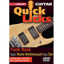 Funk Rock - Quick Licks. (Style: Nuno Bettencourt; Key: Em). By Nuno Bettencourt. For Guitar (Guitar). Lick Library. DVD. Lick Library #RDR0323. Published by Lick Library.

Learn fast rock guitar licks in the style of Nuno Bettencourt, Extreme's eclectic rock and metal quitarist! Also includes a guitar jam track. Lessons by Andy James. Eack DVD in the Quick Licks series includes an arsenal of guitar licks in the style of your chosen artist to add to your repertoire plus guitar jam tracks to practice your new licks and techniques. Andy James is a well-respected guitarist and teacher whose influences include: Greg Howe * Paul Gilbert * Tony Macalpine * and Zakk Wylde. He is known for his blistering technique.