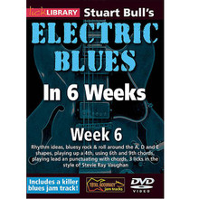 Stuart Bull's Electric Blues in 6 Weeks. (Week 6). By Stuart Bull. For Guitar (Guitar). Lick Library. DVD. Lick Library #RDR0306. Published by Lick Library.

This course is designed to focus your practice towards realistic goals achievable in six weeks. Each week provides you with techniques, concepts and licks to help you play and understand blues soloing at a manageable easy to follow pace. Three licks in the style of a featured artist are taught each week to help you towards playing in real musical situations and develop an ear for the differences between players. With the Electric Blues in 6 Weeks guitar course the material is presented to you in easy to absorb sections which progress in a sensible logical order. Stick with this course and I guarantee you will improve. Week six includes: Rhythm ideas, bluesy rock & roll around the A, D and E shapes, playing up a 4th, using 6th and 9th chords, playing lead and punctuating with chords. 3 licks in the style of Stevie Ray Vaughan.