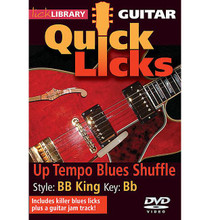 Up Tempo Blues Shuffle - Quick Licks. (Style: B.B. King; Key: B-flat). By B.B. King. For Guitar (Guitar). Lick Library. DVD. Lick Library #RDR0222. Published by Lick Library.

Learn blues licks in the style of BB King, legendary blues singer, songwriter, and one of the most respected blues guitarists of our time! Also includes blues jam track. Lessons by Stuart Bull. Each Quick Licks DVD includes an arsenal of licks in the style of your chosen artist to add to your repertoire, plus backing tracks to practice your new licks and techniques.