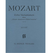 10 Variations on Unser Dummer Pöbel Meint K455 (Piano Solo). By Wolfgang Amadeus Mozart (1756-1791). Edited by Ewald Zimmermann. For piano solo. Piano (Harpsichord), 2-hands. Henle Music Folios. Pages: 13. SMP Level 10 (Advanced). Softcover. 16 pages. G. Henle #HN189. Published by G. Henle.

About SMP Level 10 (Advanced)

Very advanced level, very difficult note reading, frequent time signature changes, virtuosic level technical facility needed.