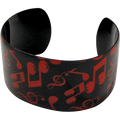 Music Note Bracelet Cuff in Black with Red Notes