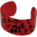 Music Note Bracelet Cuff in Red with Black Notes