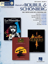 Musicals of Boublil & Schonberg. (Pro Vocal Men's Edition Volume 18). By Alain Boublil, Claude-Michel Schonberg, and Claude-Michel Sch. For Voice. Pro Vocal. Play Along, Karaoke. Softcover with Karaoke CD. 40 pages. Published by Hal Leonard.

Whether you're a karaoke singer or preparing for an audition, the Pro Vocal series is for you. The book contains the lyrics, melody, and chord symbols for eight classic songs. The CD contains demos for listening and separate backing tracks so you can sing along. The CD is playable on any CD, but it is also enhanced for PC and Mac computer users so you can adjust the recording to any pitch without changing the tempo! Perfect for home rehearsal, parties, auditions, corporate events, and gigs without a backup band.

This volume includes 8 favorites from the Broadway stage, including: Bring Him Home • Do You Hear the People Sing? • Empty Chairs at Empty Tables • I'm Martin Guerre • The Last Night of the World • Stars • Who Am I? • Why God Why?