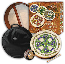Brosna Cross Bodhran. (18 inch Bodhran Gift Pack). For Bodhran Drum (BODHRAN). Waltons Irish Music Instrument. DVD. Hal Leonard #WMP2503. Published by Hal Leonard.

Bodhrán gift packs include everything the beginning player needs to get started! First and foremost, a standard bodhran, handcrafted from the finest wood with a head made from real goatskin is included, along with a hardwood beater and carrying case. In addition, the Absolute Beginners: Bodhrán instructional DVD by Conor Long (HL.634001) is provided, plus bodhrán care cream (HL.634007) to keep your bodhrán in peak condition!