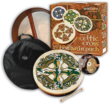 Celtic Cross Bodhran (15 inch Bodhran). For Bodhran Drum. Waltons Irish Music Instrument. Hal Leonard #WM2521P. Published by Hal Leonard.
Bodhrán gift packs include everything the beginning player needs to get started! First and foremost, a standard bodhran, handcrafted from the finest wood with a head made from real goatskin is included, along with a hardwood beater and carrying case. In addition, the Absolute Beginners: Bodhrán instructional DVD by Conor Long (HL.634001) is provided, plus bodhrán care cream (HL.634007) to keep your bodhrán in peak condition!