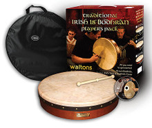 Plain Bodhran (18 inch Bodhran). For Bodhran Drum (BODHRAN). Waltons Irish Music Instrument. Hal Leonard #WMP1900. Published by Hal Leonard.

Bodhrán gift packs include everything the beginning player needs to get started! First and foremost, a standard bodhran, handcrafted from the finest wood with a head made from real goatskin is included, along with a hardwood beater and carrying case. In addition, the Absolute Beginners: Bodhrán instructional DVD by Conor Long (HL.634001) is provided, plus bodhrán care cream (HL.634007) to keep your bodhrán in peak condition!