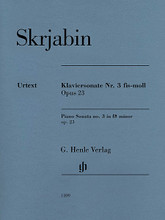 Piano Sonata No. 3 in F-Sharp Minor, Op. 23 by Alexander Scriabin (1872-1915). Edited by Valentina Rubcova. For Piano (Piano). Henle Music Folios. Softcover. 40 pages. G. Henle #HN1109. Published by G. Henle.

In addition to the surviving sketches and the first edition, this edition also takes into account a recording that Scriabin made of his work on a mechanical piano. Russian Scriabin expert Valentina Rubcova knowledgeably sheds light on this unusual source situation.