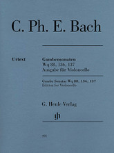 Gamba Sonatas Wq 88, 136, 137 (Edition for Violoncello and Harpsichord With marked and unmarked string parts). By Carl Philipp Emanuel Bach (1714-1788). Edited by Wolfram Enlin. For Cello, Harpsichord, Viola da gamba (Score & Parts). Henle Music Folios. Softcover. G. Henle #HN991. Published by G. Henle.

Figured bass real.: Wolfgang Kostujak

Like his father, Carl Philipp Emanuel Bach wrote three sonatas for viola da gamba. These sonatas can also be played very effectively on the cello; the fingerings in the marked copies provide helpful suggestions.