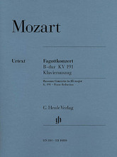 Bassoon Concerto in B-flat Major, K. 191 (for Bassoon & Piano Reduction). By Wolfgang Amadeus Mozart (1756-1791). Edited by Ernst Herttrich, Robert D. Levin, and Siegfried Petrenz. For Bassoon, Piano. Bassoon. Henle Music Folios. Pages: Score = VI and 23 * Bassoon Part = 13. Softcover. 48 pages. G. Henle #HN801. Published by G. Henle.

Edited by Ernst Herttrich. Piano reduction by Siegfried Petrenz. Cadenzas by Robert D. Levin.