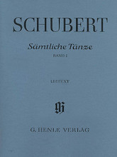 Complete Dances - Volume I (Piano Solo). By Franz Schubert (1797-1828). Edited by Paul Mies. For Piano. Piano (Harpsichord), 2-hands. Henle Music Folios. Pages: 123. SMP Level 7 (Late Intermediate). Softcover. 126 pages. G. Henle #HN74. Published by G. Henle.

About SMP Level 7 (Late Intermediate) 

4 to 5-note chords in both hands and scales in octaves in both hands.

Song List:

    20 Minuets, D 41 (Piano Solo) Performed by Franz Schubert
    2 Minuets With 4 Trios, D 91 (Piano Solo) Performed by Franz Schubert
    12 Wiener Deutsche, D 128 (Piano Solo) Performed by Franz Schubert
    Waltz, D 139 (Piano Solo) Performed by Franz Schubert
    12 Waltzes, 17 Landler And 9 Ecossaises, Op. 18 D 145 (Piano Solo) Performed by Franz Schubert
    20 Last Waltzes, Op. Post. 127 D 146 (Piano Solo) Performed by Franz Schubert
    Ecossaise, D 158 (Piano Solo) Performed by Franz Schubert
    12 Ecossaises, D 299 (Piano Solo) Performed by Franz Schubert
    Minuet, D 334 (Piano Solo) Performed by Franz Schubert
    Minuets, D 335 (Piano Solo) Performed by Franz Schubert
    Minuet, D 336 (Piano Solo) Performed by Franz Schubert
    36 First Waltzes, Op. 9 D 365 (Piano Solo) Performed by Franz Schubert
    17 Landler, D 366 (Piano Solo) Performed by Franz Schubert
    8 Landler, D 378 (Piano Solo) Performed by Franz Schubert
    3 Minuets, D 380 (Piano Solo) Performed by Franz Schubert
    12 German Dances, D 420 (Piano Solo) Performed by Franz Schubert
    Abendlied Fur Die Entfernte, Op. 88,1 D 856 (Voice And Piano) Performed by Franz Schubert