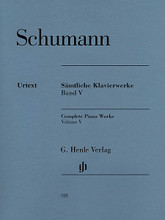 Complete Piano Works - Volume 5 (Softcover Edition). By Robert Schumann. Edited by Ernst Herttrich. For Piano. Henle Music Folios. Softcover. 280 pages. G. Henle #HN928. Published by G. Henle.

On the 200th anniversary of Robert Schumann's birth, an ambitious project is coming to a close: For the first time since Clara Schumann's Complete Edition of 1879–93, all of the works for piano solo are appearing as one editorial project. Spanning almost ten years of painstaking work, all of the Schumann titles published by G. Henle Publishers have undergone a careful revision. The Schumann expert Ernst Herttrich has closely examined each edition and also dedicated himself to those works that were previously missing from our catalogue. The result is being published in this new collection, comprising six volumes, which are available both in paperbound and clothbound editions, as well as study editions in a slipcase. They replace the former four volumes (HN 108–HN 115). Arranged clearly according to opus numbers, it includes not only all of Schumann's piano works, revised to reflect the latest scholarly findings, but also informative accompanying texts, alternative versions and much more besides.