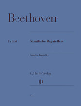 Complete bagatelles (Piano Solo). By Ludwig van Beethoven (1770-1827). Edited by Otto von Irmer. For Piano. Piano (Harpsichord), 2-hands. Henle Music Folios. Urtext edition-paper bound. Classical Period. SMP Level 10 (Advanced). Collection. Introductory text and performance notes. 55 pages. G. Henle #HN158. Published by G. Henle.
About SMP Level 10 (Advanced)

Very advanced level, very difficult note reading, frequent time signature changes, virtuosic level technical facility needed.

Song List:

    Bagatelle C-moll Woo 52
    Sieben Bagatellen Opus 33
    Bagatelle C-dur Woo 56
    Elf Neue Bagatellen Opus 119
    Sechs Bagatellen Opus 126