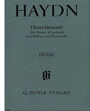 Divertimenti for Piano (Cembalo) with 2 Violins and Violoncello (Piano Quartet). By Franz Joseph Haydn (1732-1809). Edited by Horst Walter. For Piano Quartet. Piano Quartets. Henle Music Folios. Pages: Score = VI and 57 * Vl I Part = 12 * Vl II Part = 12 * Vc Part = 12. Softcover. 100 pages. G. Henle #HN453. Published by G. Henle.

Song List:

    Haydn: Divertimento C Major Hob. Xiv:3 For Piano (Harpsichord) With Two Violins And Violoncello
    Haydn: Divertimento F Major Hob. Xiv:9 For Piano (Harpsichord) With Two Violins And Violoncello
    Haydn: Divertimento C Major Hob. Xiv:4 For Piano (Harpsichord) With Two Violins And Violoncello
    Haydn: Divertimento C Major Hob. Xiv:8 For Piano (Harpsichord) With Two Violins And Violoncello
    Haydn: Appendix: Divertimento C Major Hob. Xiv:c2 For Piano (Harpsichord) With Two Violins And Violo
    Haydn: Divertimento C Major Hob. Xiv:7 For Piano (Harpsichord) With Two Violins And Violoncello