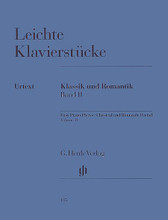 Easy Piano Pieces of the Classical and Romantic Eras: Volume II (Easy/Moderately Difficult Pieces). Edited by Walther Georgii. For Piano. Piano (Harpsichord), 2-hands. Henle Music Folios. Urtext edition-paper bound. Classical Period. SMP Level 9 (Advanced). Collection. Introductory text and performance notes. 59 pages. G. Henle #HN135. Published by G. Henle.
About SMP Level 9 (Advanced)

All types of major, minor, diminished, and augmented chords spanning more than an octave. Extensive scale passages.

Song List:

    Piano Piece [for Eliza], A Minor, Woo 59 (Piano Solo) Composed by Ludwig Van Beethoven
    Waltz (Easy Arrangement By The Composer), E Major, Op. 39,2 (Piano Solo) Composed by Johannes Brahms
    Mazurka, G Sharp Minor, Op. 33,1 (Piano Solo) Composed by Frederic Chopin
    Mazurka, G Minor, Op. Post. 67,2 (Piano Solo) Composed by Frederic Chopin
    Waltz (Two Versions), F Minor, Op. Post. 70,2 (Piano Solo) Composed by Frederic Chopin
    6 Pieces From Etudes En Vingt-quatre Valses, Op. 49 (Piano Solo) Composed by Johann Wilhelm Hassler
    6 Preludes From Op. 65 (Piano Solo) Composed by Theodor Kirchner
    Consolation No. 1, E Major (Piano Solo) Composed by Franz Liszt
    Song Without Words, E Major, Op. 30,3 (Piano Solo) Composed by Felix Bartholdy Mendelssohn
    March, C Major, Kv 408/1 (383e) (Piano Solo) Composed by Wolfgang Amadeus Mozart, Wolfgang Amadeus Mozart
    Sonata Movement, G Minor, Kv 312 (590d) (Piano Solo) Composed by Wolfgang Amadeus Mozart, Wolfgang Amadeus Mozart
    Allegretto, C Minor, D 915 (Piano Solo) Composed by Franz Schubert
    Moment Musical, F Minor, Op. 94,3 D 780 (Piano Solo) Composed by Franz Schubert
    Moment Musical, A Flat Major, Op. 94,6 D 780 (Piano Solo) Composed by Franz Schubert
    Phantasietanz From Albumblatter From Op. 124, Op. 124,5 (Piano Solo) Composed by Robert Schumann
    Traumerei From Scenes From Childhood Op. 15, Op. 15,7 (Piano Solo) Composed by Robert Schumann
    Romance, F Sharp Major, Op. 28,2 (Piano Solo) Composed by Robert Schumann
    3 Pieces From Children's Album Op. 39 (Piano Solo) Composed by Peter Ilyich Tchaikovsky
    Minuet, E Flat Major, Woo 82 (Piano Solo) Composed by Ludwig Van Beethoven
    Waltz, A Minor, Op. 34,2 (Piano Solo) Composed by Frederic Chopin
    Prelude, E Minor, Op. 28,4 (Piano Solo) Composed by Frederic Chopin
    Prelude [raindrops], D Flat Major, Op. 28,15 (Piano Solo) Composed by Frederic Chopin