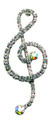 Medium G-Clef Silver Rhinestone Brooch