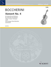 Concerto No. 4 C Major. (Cello). By Luigi Boccherini (1743-1805). For Cello. Cello-Bibliothek (Cello Library). Piano Reduction with Solo Part. 32 pages. Schott Music #CB115. Published by Schott Music.