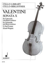 Sonata No. 10 in E Major (Cello and Basso Continuo). By Giuseppe Valentini. Arranged by Edwin Koch. For Cello. Cello-Bibliothek (Cello Library). 28 pages. Schott Music #CB110. Published by Schott Music.