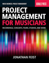 Project Management for Musicians. (Recordings, Concerts, Tours, Studios and More). Berklee Press. Softcover. 410 pages. Published by Berklee Press.

Get organized, and take charge of your music projects! This book will help you harness your creativity into clear visions and effective work plans. Whether you are producing a recording, going on tour, developing a studio, launching a business, running a marketing campaign, creating a music curriculum, or any other project in the music industry, these road-tested strategies will help you to succeed. Music projects come in all sizes, budgets, and levels of complexity, but for any project, setting up a process for planning, executing, and monitoring your work is crucial in achieving your goals. This book will help you clarify your vision and understand the work required to complete it on time, within budget, and to your highest possible quality standard. It is a comprehensive approach, with hundreds of music industry-specific tools for keeping your work on track, mitigating risk, and reducing stress, so that you can complete your project successfully. You will learn to: develop work strategies; delegate tasks; build and manage teams; organize your project office; develop production schedules; understand and organize contracts; analyze risk; and much more.