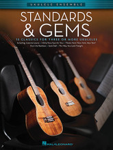 Standards & Gems. (Ukulele Ensembles Early Intermediate). By Various. For Ukulele Ensemble. Ukulele Ensemble. Softcover. 32 pages. Published by Hal Leonard.

The songs in this collection are playable by any combination of ukuleles (soprano, concert, tenor or baritone). Each arrangement features the melody, a harmony part, and a “bass” line. Chord symbols are also provided if you wish to add a rhythm part. For groups with more than three or four ukuleles, the parts may be doubled. This volume features 15 essential standards: Autumn Leaves • Cheek to Cheek • Easy to Love (You'd Be So Easy to Love) • Fly Me to the Moon (In Other Words) • I Only Have Eyes for You • It Had to Be You • Laura • Mack the Knife • My Funny Valentine • Theme from “New York, New York” • Over the Rainbow • Satin Doll • Some Day My Prince Will Come • Summertime • The Way You Look Tonight.