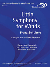 Little Symphony for Winds (Full Score). By Franz Schubert (1797-1828). Edited by Verne Reynolds. For Mixed Woodwind Ensemble, Chamber Ensemble (Full Score). Boosey & Hawkes Chamber Music. 42 pages. Boosey & Hawkes #M051801657. Published by Boosey & Hawkes.

The classic wind octet consisted of pairs of oboes, clarinets, bassoons and horns. In this Little Symphony, two flutes have been included to provide a wider range and more brilliant top to the ensemble. The first three movements are from the Fünf Klavierstücke (1818) and the fourth movement is from the piano 4-hand version of the Overture in Italian Style in C (1817). The music is gentle, good natured, and rich in the familiar Schubertian qualities of graceful melodic invention and harmonic elegance. (18:45).