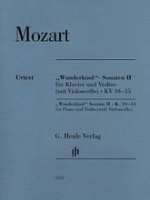 Wolfgang Amadeus Mozart - Wunderkind Sonatas, Volume 2, K. 10-15 (Piano and Violin (with Violoncello) With Marked and Unmarked String Parts). By Wolfgang Amadeus Mozart (1756-1791). Edited by Wolf-Dieter Seiffert. For Cello, Piano, Violin. Henle Music Folios. Softcover. 22 pages. G. Henle #HN1078. Published by G. Henle.

Composed in London in 1764, Mozart's K. 10-15 can either be played as piano trios, violin sonatas, or simply on the piano. Based on “Royal” sources: the copy in the British Library bears the handwritten note: “This Volume belongs to the Queen 1788”.