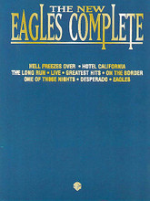 The New Eagles Complete by The Eagles. For Piano/Vocal/Guitar. Artist/Personality; Personality Book; Piano/Vocal/Chords. Piano/Vocal/Guitar Artist Songbook. Pop Rock and Soft Rock. Difficulty: medium. Songbook. Vocal melody, piano accompaniment, lyrics, chord names and guitar chord diagrams. 331 pages. Alfred Music Publishing #PF9526. Published by Alfred Music Publishing.

This attractive set includes 67 hits and other perennial favorites from each of the Eagles' chart-topping albums, including the smash seller, Hell Freezes Over. Songs include: The Best of My Love * Desperado * Get Over It * Heartache Tonight * Hotel California * I Can't Tell You Why Life in the Fast Lane * The Long Run and more.