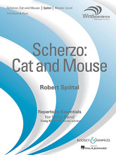 Scherzo: Cat and Mouse. (Master Level). By Robert Spittal. For Concert Band (Score & Parts). Boosey & Hawkes Concert Band. Grade 4. Published by Boosey & Hawkes.

The “cat and mouse chase” has been a part of folklore and popular culture since the time of pharaohs in ancient Egypt. Over the ages, the chase has served as a metaphor for the suspenseful and sometimes alternating relation between hunter and hunted.

Instrumentation:

- CONDUCTOR SCORE (FULL SCORE) 48 pages

- PICCOLO 3 pages - FLUTE 1 4 pages - FLUTE 2 4 pages - OBOE 1 3 pages - OBOE 2 3 pages - BASSOON 1 3 pages - BASSOON 2 3 pages - BB CLARINET 1 4 pages - BB CLARINET 2 4 pages

- BB CLARINET 3 4 pages - BB BASS CLARINET 3 pages - BB CONTRA BASS CLARINET 3 pages - EB ALTO SAXOPHONE 1 3 pages - EB ALTO SAXOPHONE 2 3 pages - BB TENOR SAXOPHONE 3 pages

- EB BARITONE SAXOPHONE 3 pages - BB TRUMPET 1 3 pages - BB TRUMPET 2 3 pages - BB TRUMPET 3 2 pages - F HORN 1 & 2 2 pages - F HORN 3 & 4 2 pages - TROMBONE 1 2 pages

- TROMBONE 2 2 pages - TROMBONE 3 2 pages - EUPHONIUM IN TREBLE CLEF 3 pages - EUPHONIUM IN BASS CLEF 3 pages - TUBA 3 pages - STRING BASS 3 pages - PERCUSSION 1 3 pages

- PERCUSSION 2 2 pages - TIMPANI 2 pages - MALLET PERCUSSION 3 pages.