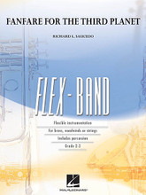 Fanfare for the Third Planet by Richard L. Saucedo. For Concert Band (Score & Parts). FlexBand. Grade 2-3. Published by Hal Leonard.

Adapted from his popular work for concert band, Richard Saucedo has created a great-sounding version for flexible instrumentation. Written completely in one tempo,

Instrumentation:

- CONDUCTOR SCORE (FULL SCORE) 20 pages

- PERCUSSION 1 2 pages - PERCUSSION 2 1 page - TIMPANI 2 pages - MALLET PERCUSSION 2 pages - PT.1 - BB CLARINET/BB TRUMPET 2 pages - PT.1 - VIOLIN 2 pages

- PT.2 - EB ALTO SAXOPHONE 2 pages - PT.3 - BB CLARINET 2 pages - PT.3 - BB TENOR SAXOPHONE 2 pages - PT.3 - EB ALTO SAX/ALTO CLAR. 2 pages - PT.3 - F HORN 2 pages

- PT.3 - VIOLIN 2 pages - PT.3 - VIOLA 2 pages - PT.4 - BB TENOR SAX/BAR. T.C. 2 pages - PT.4 - F HORN 2 pages - PT.4 - TROMBONE/BAR. B.C./BSN. 2 pages

- PT.4 - CELLO 2 pages - PT.5 - BB BASS CLARINET 1 page - PT.5 - TROMBONE/BAR. B.C./BSN. 1 page - PT.5 - BARITONE T.C. 1 page - PT.5 - CELLO 1 page - PT.5 - TUBA 1 page

- PT.5 - STRING/ELECTRIC BASS 1 page - PT.1 - FLUTE 2 pages - PT.1 - OBOE 2 pages - PT.2 - BB CLARINET/BB TRUMPET 2 pages - PT.2 - VIOLIN 2 pages- PT.5 - EB BARITONE SAXOPHONE 1 page.