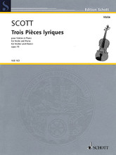 Trois Pièces Lyriques, Op. 73. (Violin and Piano). By Cyril Scott (1879-1970). For Violin, Piano Accompaniment. Schott. Softcover. 32 pages. Schott Music #VLB163. Published by Schott Music.

Composed in 1910, Scott's opus 73 was dedicated to violinist friend Paul Stoeving, a professor at the Guildhall School of Music. Includes: I. Élegie, II. Romance, and III. Valse triste.