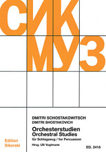 Orchestral Studies (for Percussion). By Dmitri Shostakovich (1906-1975). Edited by Ulli Vogtmann. For Percussion. Percussion. Softcover. 64 pages. Sikorski #SIK2416. Published by Sikorski.

Percussion excerpts from all 15 symphonies, two operas, and two concertos.