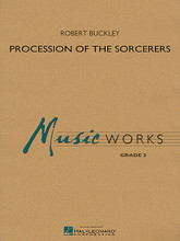 Procession of the Sorcerers by Robert Buckley. For Concert Band (Score & Parts). MusicWorks Grade 3. Grade 3. Published by Hal Leonard.

Imagine a colorful procession of magical and mythical characters and creatures. Imagine wizards and witches; jesters and jugglers; magicians and minstrels; gargoyles and goblins. Imagine brightly decorated wagons drawn by unicorns with stilt walkers and acrobats on unicycles. Imagine them all moving past in a stately procession heading towards Merlin's enchanted castle in the distance! Unique and descriptive, this marvelous work includes optional parts for choir (or synthesizer) for added enhancement and dramatic effect. Dur: 3:30.

Instrumentation:

- CHORUS 1 page - FULL SCORE 16 pages - PICCOLO 1 page - FLUTE 1 page - OBOE 1 page - BASSOON 2 pages - BB CLARINET 1 2 pages - BB CLARINET 2 2 pages - BB CLARINET 3 2 pages

- BB BASS CLARINET 1 page - EB ALTO SAXOPHONE 1 2 pages - EB ALTO SAXOPHONE 2 2 pages - BB TENOR SAXOPHONE 2 pages - EB BARITONE SAXOPHONE 1 page - BB TRUMPET 1 2 pages

- BB TRUMPET 2 1 page - BB TRUMPET 3 1 page - F HORN 1 1 page - F HORN 2 1 page - TROMBONE 1 1 page - TROMBONE 2 1 page - TROMBONE 3 1 page - EUPHONIUM BC 2 pages

- EUPHONIUM TC 2 pages - TUBA 1 page - STRING BASS 1 page - PERCUSSION 1 1 page - PERCUSSION 2 1 page - PERCUSSION 3 1 page - TIMPANI 1 page - MALLET PERCUSSION 1 page.