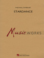 Stardance by Michael Sweeney. For Concert Band (Score & Parts). MusicWorks Grade 4. Grade 4. Published by Hal Leonard.

The opening of this unique and masterful work for band places the wind players out in the audience as the listeners are surrounded by the effect of a swirling dance of celestial lights and sounds. Onstage, the percussion section introduces a driving ostinato pattern later picked up by the entire ensemble. A delicate and beautiful middle section almost suspends time as soloists provide a bluesy interaction with the rich background texture and each other. The frantic pace returns leading to a stunning chorale played by the winds while the percussion continues simultaneously at a separate tempo! A creative and magical addition to the repertoire! Dur: c. 9:30.