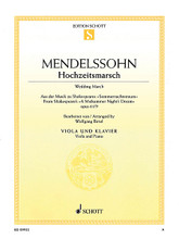 Wedding March - Op. 61, No. 9 from A Midsummer Night's Dream (Hochzeitsmarsch). By Felix Bartholdy Mendelssohn (1809-1847). Arranged by Wolfgang Birtel. For Piano Accompaniment, Viola. Schott. Softcover. 12 pages. Schott Music #ED09932. Published by Schott Music.

A wedding without a famous wedding march – unimaginable! Wagner's 'Bridal Chorus' from 'Lohengrin' and Mendelssohn's 'Wedding March' from the incidental music of 'A Midsummer Night's Dream' vie for the favour of bridal couples and wedding parties. If, however, the music shall be festive, Mendelssohn's background music for the wedding ceremony remains first choice. In order that the march cannot only be performed with the organ but also with a melodic instrument with piano (or organ) accompaniment, the present editions provide easy-to-play arrangements.