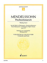 Wedding March - Op. 61, No. 9 from A Midsummer Night's Dream (Hochzeitsmarsch). By Felix Bartholdy Mendelssohn (1809-1847). Arranged by Wolfgang Birtel. For Piano Accompaniment, Violoncello. Schott. Softcover. 12 pages. Schott Music #ED09933. Published by Schott Music.

A wedding without a famous wedding march – unimaginable! Wagner's 'Bridal Chorus' from 'Lohengrin' and Mendelssohn's 'Wedding March' from the incidental music of 'A Midsummer Night's Dream' vie for the favour of bridal couples and wedding parties. If, however, the music shall be festive, Mendelssohn's background music for the wedding ceremony remains first choice. In order that the march cannot only be performed with the organ but also with a melodic instrument with piano (or organ) accompaniment, the present editions provide easy-to-play arrangements.