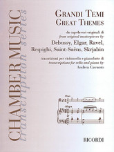 Great Themes from Original Masterpieces (Transcriptions for Cello and Piano (Un-antologia: An Anthology)). By Various. Arranged by Andrea Cavuoto. For Cello, Piano Accompaniment (Score & Parts). String. Softcover. 68 pages. Ricordi #R140540. Published by Ricordi.

ED. A. CAVUOTO - TRASCRIZIONI PER VIOLONCELLO E PIANOFORTE.