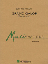 Grand Galop (Circus March) by Johnnie Vinson. For Concert Band (Score & Parts). MusicWorks Grade 2. Grade 2. Published by Hal Leonard.

An American musical phenomenon, the circus march (or “gallop” or “screamer”) was commonly used during the circus heyday as a way to stir up enthusiasm for the various acts and excite the crowds. Grand Galop is a concert march for young players in the circus march tradition, and is guaranteed to raise the excitement level of any concert or festival. With modest technical and range demands, you are invited to play this as fast as you dare! Dur: 1:50 (or less).