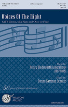 Voices of the Night by Donna Gartman Schultz and Henry Wadsworth Longfellow. For Choral, Oboe (or Flute) (SATB). Walton Choral. 16 pages. Walton Music #WW1502. Published by Walton Music.

This well-crafted setting of the Longfellow text is a great concert choice. With accessible ranges that offer great teaching opportunities, this engaging work is a prime selection for high school choirs and up. Includes an oboe part that may also be played by flute. Duration: ca. 3:45.

Minimum order 6 copies.