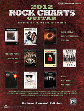 Rock Charts Guitar 2012 - Deluxe Annual Edition. (The Biggest Hits - The Greatest Artists). By Various. For Guitar. Authentic Guitar TAB; Book; Guitar Mixed Folio; Guitar TAB. Guitar Recorded Version. Rock. Softcover. Guitar tablature. 264 pages. Hal Leonard #39086. Published by Hal Leonard.

Forty of the biggest songs of the year in complete guitar tab – 260 pages of rock! Titles: 1983 (Neon Trees) • Animal (Neon Trees) • The Animal (Disturbed) • Anything Is Possible (Journey) • Awake and Alive (Skillet) • Bottoms Up (Nickelback) • Burn (Papa Roach) • Country Boy (Aaron Lewis) • Country Song (Seether) • Firework (Katy Perry) • Fix Me (10 Years) • Forget You (Cee Lo Green) • Grenade (Bruno Mars) • Hell (Disturbed) • Hiding My Heart (Adele) • Honey Bee (Blake Shelton) • If I Die Young (The Band Perry) • It's Not Me It's You (Skillet) • Just a Kiss (Lady Antebellum) • Just the Way You Are (Bruno Mars) • Last Friday Night (T.G.I.F.) (Katy Perry) • The Lazy Song (Bruno Mars) • Lies of the Beautiful People (Sixx:A.M.) • Lowlife (Theory of a Deadman) • Marry Me (Train) • Mine Smell Like Honey (R.E.M.) • Monster (Paramore) • Mustache Man (Wasted) (Cake) • Neutron Star Collision (Love Is Forever) (Muse) • No Hurry (Zac Brown Band) • No Matter What (Papa Roach) • Not Again (Staind) • Not Over You (Gavin DeGraw) • Teenage Dream (Katy Perry) • Toes (Zac Brown Band) • Tonight (Seether) • Wake Up Everybody (John Legend & The Roots) • Warrior (Disturbed) • When We Stand Together (Nickelback) • White Knuckles (OK Go).