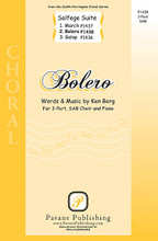 Boléro. ((from Solfege Suite)). By Ken Berg. SAB. Pavane Choral. 12 pages. Pavane Publishing #P1438. Published by Pavane Publishing.

When Ken Berg's first Solfege Suite for 2-part voices appeared a few years ago, the response was unprecedented. Now the first set of three songs (“Galop,” “March” and “Bolero”) has been revoiced for SAB (middle school) choir and offers the same opportunities for learning the “do-re-mi's” that doubles as a concert piece.

Minimum order 6 copies.