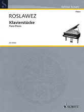 Piano Pieces (First Edition). By Nikolaj A. Roslawez. Edited by Marina Lobanova. For Piano. Piano Solo. Softcover. 24 pages. Schott Music #ED20760. Published by Schott Music.

Russian composer Roslawez (1880/81-1944) studied composition and violin in Moscow. Although reminiscent of Scriabin in their musical language, these six miniatures are technically easy to play and are suitable for piano lessons.