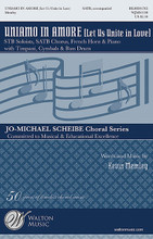 Uniamo in Amore. ((Let Us Unite in Love)). By Kevin A. Memley. For Choral, Cymbals, Bass Drum, Timpani, Horn (SATB DIVISI AND SOLOISTS). Walton Choral. 20 pages. Walton Music #WJMS1120. Published by Walton Music.

This work bridges Italy and Broadway, with lovely melody and dramatic instrumental backing! Versatile soli sections make this an audience pleaser. Features French Horn, with Timpani, Cymbals and Bass Drum (parts included). Duration: ca. 4:45.

Minimum order 6 copies.