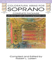 Coloratura Arias for Soprano - Complete Package (with Diction Coach and Accompaniment CDs). Edited by Robert L. Larsen. For Soprano, Piano Accompaniment. Vocal Collection. Book with CD. 428 pages. Published by G. Schirmer.

Aria Book/Diction Coach/Accompaniment CDs combined

Diction Coach includes IPA, word for word translations, and diction lessons recorded by a professional, native speaker coach.

Accompaniment CDs were recorded by professional vocal coach.