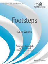 Footsteps. (Windependence Series - Master Level (Grade 4)). By Dana Wilson. For Concert Band (Score & Parts). Boosey & Hawkes Concert Band. Grade 4. Boosey & Hawkes #M051662692. Published by Boosey & Hawkes.

The term “footsteps” can have different meanings. It can suggest everything from gently walking, to mysterious uncertainty, to massive marching. This evocative work by Dana Wilson moves progressively through a spectrum of images and textures, gradually gaining in power and drama throughout. Dur: 4:50 (Master Level – Grade 4) (Recorded by the University of Oregon Wind Ensemble – Dr. Eric Wiltshire, conductor).