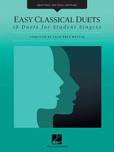 Easy Classical Duets (18 Duets for Student Singers High Voice, Low Voice, and Piano). By Various. Edited by Joan Frey Boytim. For Vocal Duet, Piano Accompaniment. Vocal Collection. Softcover. 96 pages. Published by Hal Leonard.
Song List:

    About Katy (Ira B.wilson)
    All Through The Night (Old Welsh Melody)
    Come To The Fair (Easthope Martin)
    The Day Is Fair (Lily Strickland)
    From Far Away (Luigi Caracciolo)
    In Springtime (Ernest Newton)
    Let Us Wander (Henry Purcell)
    May Day Carol (Air From Essex County)
    Morning (Edvard Grieg)
    Nearest And Dearest (Luigi Caracciolo)
    A Poor Soul Sat Sighing (Mary Carmichael)
    Spring-song (Eduard Lassen)
    Sweet And Low (Joseph Barnby)
    The Time Of Youth (Ciro Pinsuti)
    Trip It In A Ring (Henry Purcell)
    When Twilight Weaves (Ludwig Van Beethoven)
    Who Is Sylvia? (Eric Coates)
    Only To Thee (Camille Saint-Saens)

Secular duets appropriate for students of all ages. Including music by Beethoven * Grieg * Purcell * Saint-Saëns * and more. Easy to Intermediate Level.