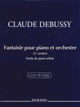 Fantaisie pour piano et orchestre (2nd Version Piano Solo Part). By Claude Debussy (1862-1918). Edited by Jean-Pierre Marty. For Piano. Editions Durand. Softcover. 44 pages. Editions Durand #DD1592000. Published by Editions Durand.

The musical text is excerpted from the critical edition of the Complete Works of Claude Debussy, Series V, Vol. 2bis.