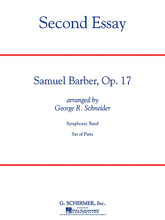 Second Essay by Samuel Barber (1910-1981). Edited by George Schneider. For Concert Band (Score & Parts). G. Schirmer Band/Orchestra. Grade 5. Published by G. Schirmer.

Composed in 1942, Barber's Second Essay is a masterwork of concentrated musical drama, with a richness of texture comprised of highly charged and succinctly organized musical modules. The opening theme has a definite American flavor, which is followed by a fugal section that evolves from simple tonal patterns to polytonality. After an intensely rhythmic third section, all elements are combined in a huge climax and coda that round off the work. Expertly transcribed for symphonic band by Dr. George Schneider, this is certain to find its place in the standard repertoire for mature ensembles. Dur: 11:00 (Grade 5).