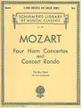 Four Horn Concertos And Concert Rondo. (Horn and Piano). By Wolfgang Amadeus Mozart (1756-1791). For French Horn, Orchestra, Piano. Brass Solo. Classical Period. Difficulty: medium. Set of performance parts (includes separate pull-out horn part). Solo part and piano reduction. 127 pages. G. Schirmer #LB1807. Published by G. Schirmer.

Contents: Concert Rondo in E Flat Major (K. 371) • Concerto No. 1 in D Major (K. 412) • Concerto No. 2 in E Flat Major (K. 417) • Concerto No. 3 in E Flat Major (K. 447) • Concerto No. 4 in E Flat Major (K. 495).