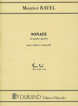 Sonate for Violin and Violoncello. (Parts). By Maurice Ravel (1875-1937). For Cello, Violin, String Duet. Editions Durand. 32 pages. Editions Durand #DR1017000. Published by Editions Durand.

In Four Movements: Allegro • Très vif • Lent • Vif, avec entrain.